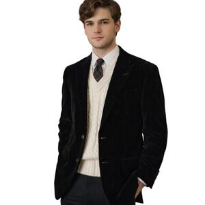 BERT PULITZER VTG Velvet Blazer Sport Coat in Black Old Money Holiday 40S